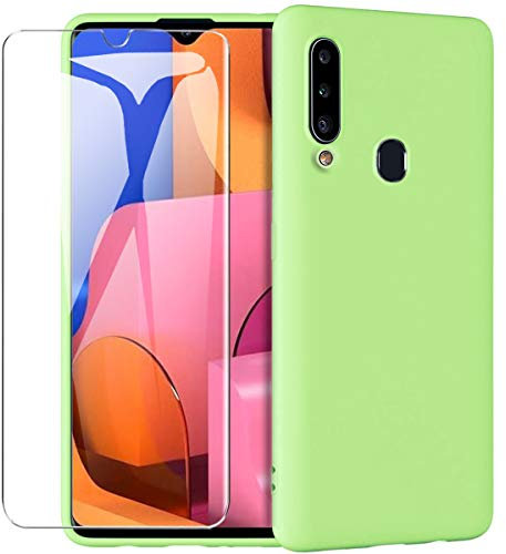 ARRYNN Coque Pour Samsung Galaxy A20s + Film Protection écran en Verre trempé, Housse Ultra Premium TPU Silicone Liquide Flexible Pour Samsung Galaxy A20s-Vert