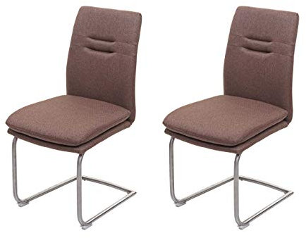 Mendler 2er-Set Esszimmerstuhl HWC-H70, Küchenstuhl Freischwinger Stuhl, Stoff/Textil Edelstahl gebürstet - braun