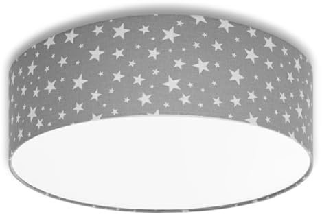 youngDECO® Deckenlampe für Kinderzimmer und Babyzimmer, Ø45cm, 4xE27, Runde Deckenleuchte, Lampenschirm aus Baumwolle, Sterne, Deckenbeleuchtung hergestellt in der EU