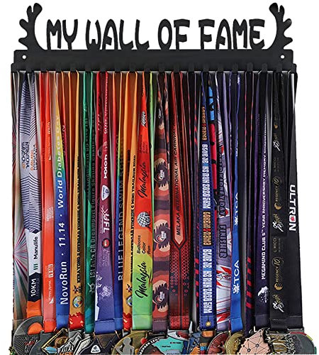 Goutoports personalisierte Medaille Hanger Display Trophäe Regal - Sport-Medaille Display Rack mit Holz - benutzerdefinierte Textfarbe und Bilder für Athleten - über 60 Medaillen
