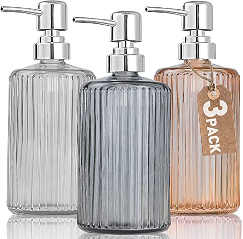 HOHAOO Lot de 3 distributeurs de Savon en Verre de 500 ML avec Pompe antirouille, Distributeur de Savon Liquide pour Cuisine, Salle de Bain (Multicolores, Lot de 3)
