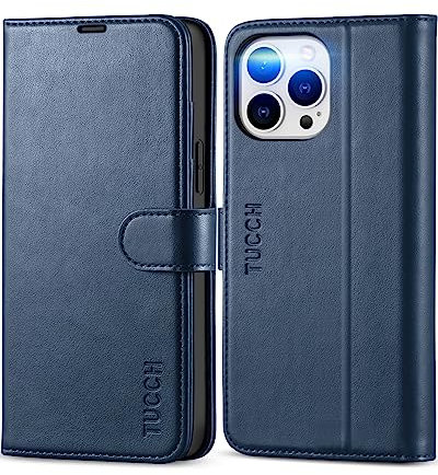 TUCCH Wallet Case for iPhone 13 Pro Max (6.7) 2021 5G, PU Leather Case with [RFID Blocking]Credit Card Slot[Shockproof TPU]Kickstand, Magnetic Book Cover Compatible with iPhone 13 Pro Max, Dark Blue