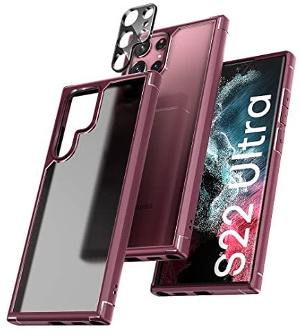 TOCOL für Samsung Galaxy S22 Ultra Hülle 5G mit 2 Stück Kamera Schutzfolie, Ultra Dünn Aber Stoßfeste Handyhülle für Galaxy S22 Ultra 6,8 Zoll Schutzhülle, Burgundy