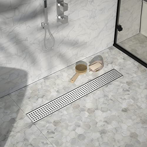 Bernkot Linearer Duschablauf, gebürsteter 66 cm, 304 Edelstahl, mit abnehmbarem Abflussrost, Haarsieb im Lieferumfang enthalten