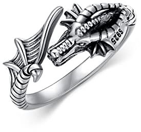 SOULMEET Dragon Ring Sterling Silber verstellbar oxidiert Vintage Dragon Ring Schmuck Geschenk für Damen Herren, Größe 5