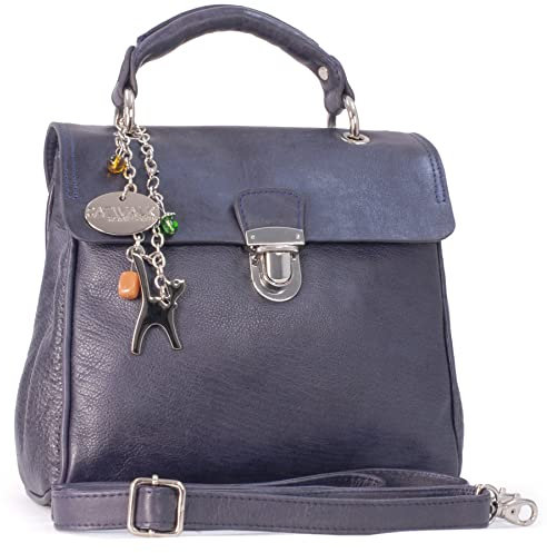 Catwalk Collection Handbags - Damen Leder Umhängetasche - Crossbody Bag/Handtasche Mittelgroß - Verstellbarer Abnehmbarer Gurt - Pandora - Blau