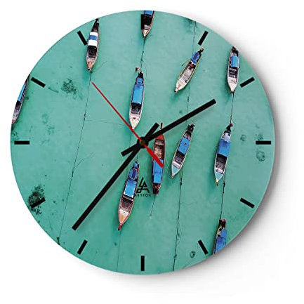 Modern Wanduhr Boote mit Luft 40x40cm Rund Groß Wand Uhr Glas Analog Zimmeruhren Küche Büro Wohnzimmer Glasuhr Wall Clock Dekoration Design Wanddekoration Küchenuhr C3AR40x40-4362