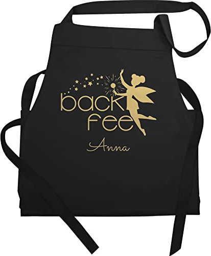 Schürze - Backschürze Damen Frauen - Back Fee I Backfee I Geschenk Backen I Hobbybäckerin - 60x87 - Schwarz - weihnachtsschürze schuerze bäckerin für backfans schürzen