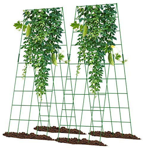 UrGROWA 2 Packungen 150 cm H x 30 cm B Gurken-Rankgitter, A-Rahmen, faltbares Garten-Rankgitter mit 4.8 m Bindebändern und 10 Clips und 10 Kabelbinder, Tomaten, Kletterpflanzen und Blumen