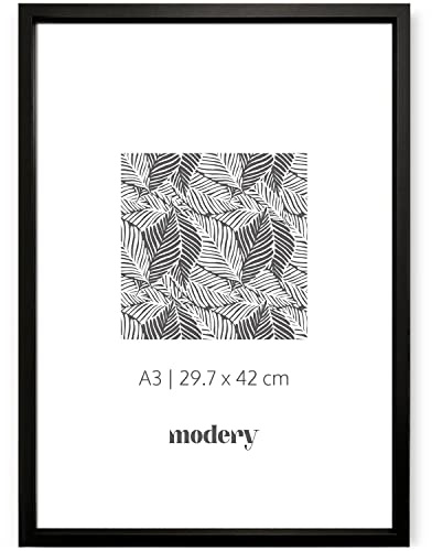Modery Bilderrahmen A3 Schwarz für Fotos und Poster, Holzrahmen (29.7x42cm)