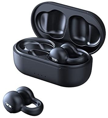 Clip On Ohrhörer Open Ear Kopfhörer kabellos Bluetooth wasserdicht Luftleitung Knochenschall Sportkopfhörer Headset mit Mic Noise Cancelling Wireless Earbuds mit Ohrbügel für Sport Laufen Gym Schwarz