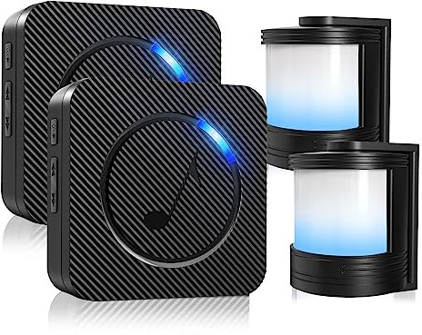 PHYSEN - Sistema di allarme wireless di sicurezza domestica, portata 150 m, 58 suonerie, 5 livelli di volume, indicatore LED (2 sensori di movimento + 2 ricevitori