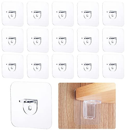 16 Pcs Shelf Support Pegs Reinforcement Self-Adhesive Shelf Support Bracket Transparent Nail Free Shelf Support Peg Small Shelf Brackets for Kitchen Bookshelf Wardrobe Bathroom Shelves Support