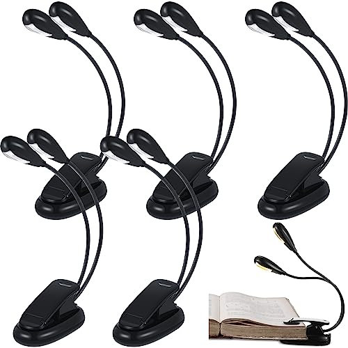 Retisee 6 Pcs Music Stand Clip on Reading Light Dual Heads USB and AAA Battery Operated LED Book Lights in Bed 3 Brightness Levels Ideal for Musician, Battery Not Included (Double-arm Style)