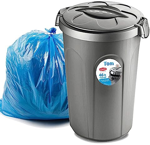 Home Centre Indoor Outdoor Clip On Locking Lid Grey 46 Litre Plastic Waterproof Waste Bin Garden Garage Office Kitchen Home Suitable Dustbin Sturdy Heavy Duty Rubbish Recycle Sortation