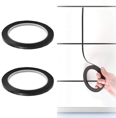 White Board Tape Lines, Whiteboard Tape Pinstripe Tape, 2PCS Thin Black Tape Whiteboard, 3 mm Width Self Adhesive Whiteboard Gridding Tape for Graphic Chart, Presentations and Artwork(Black)