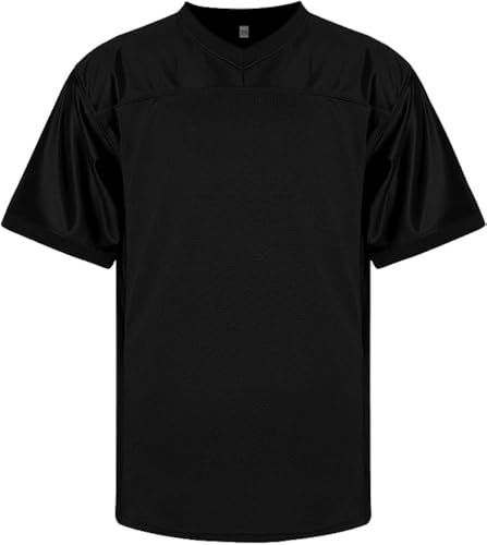 RE-HUO Blank Football Jersey Mesh Praxis Athletic T-Shirt Plain Hip Hop Sport Jersey, Schwarz, 3X-Groß