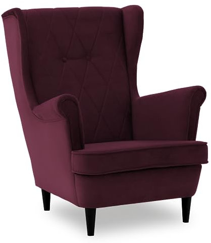 Ohrensessel CREM, Sessel Wohnzimmer, samt, Ohrensessel bunt. Loungesessel Fernsehsessel Relaxsessel Wohnzimmersessel Couchsessel Armsessel Polstersessel Lounge (Kronos 03, Füße Farbe Schwarz)