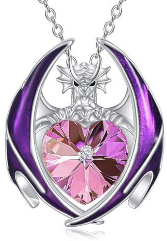 YAFEINI Drachen Halskette Geschenke für Damen Mädchen Sterling Silber Kristall Drachen Anhänger Halskette Schmuck Weihnachten Geburtstag Geschenke (06-Juni)