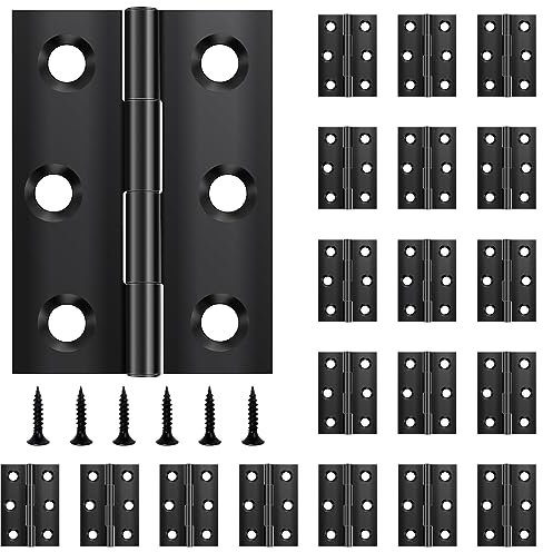 Yeepeo Lot de 20 charnières pliables 44 mm × 31 mm en acier inoxydable noir pour portes, fenêtres, armoires avec 120 vis