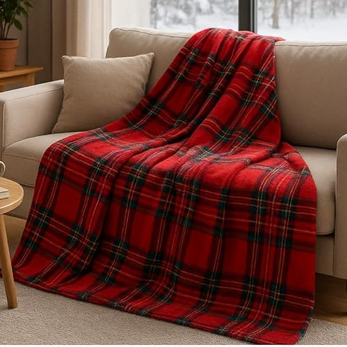 INTRECCI Coperta Plaid in Micropile, Coperta Pile, Plaid per Divano, Calda, Morbida, 200x230cm, Fantasia Tartan Scozzese, Facile da Lavare, Resistente