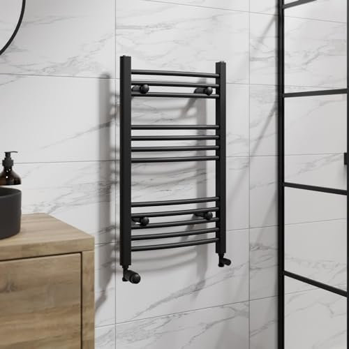 DuraTherm® 750 x 450mm Curved Heated Towel Rail Radiator Modern Central Heating Bathroom Warmer Wall Mounted Ladder Rad, Matt Black