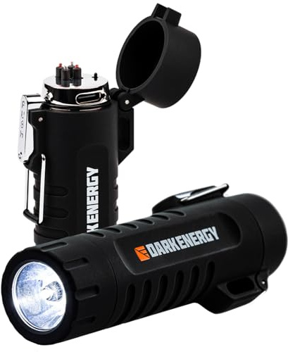 Dark Energy Plasma Lighter with Mini Flashlight | Rechargeable Dual-Arc Plasma Beam, 120 Lumen Flashlight and Strobe | Rugged, Tactical Design for Camping, Hiking, Outdoor, Home and Emergency