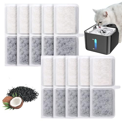 10 Stück Katzenbrunnen Filter, Effektive Filter für Katzenbrunnen, Katzen Trinkbrunnen Filter mit Aktivkohle Naturharzen, Katzenbrunnenfilter Ersatz, Ersatzfilter für Katzenbrunnen mit Bewegungsmelder