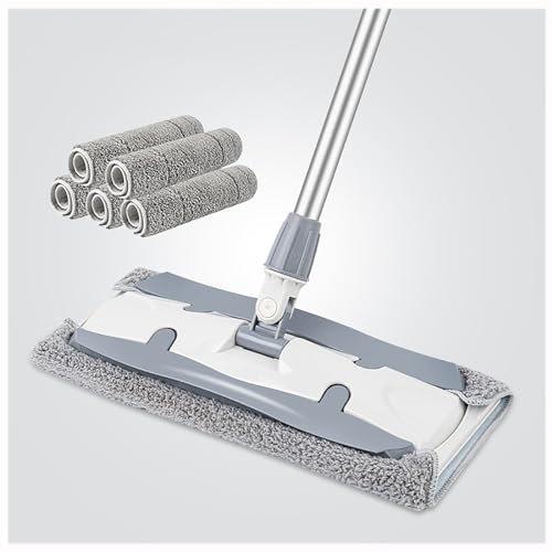 Selected Flat Mop, Hands Free Squeeze Mop, Microfibre Dust Mop for Laminate, Tile,Hardwood Floor with 4 Mop Pads and 1 Dirt Removal Scrubber (Color : Gray, Size : 5 pieces of cloth)