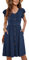 MOLERANI Women Summer Dresses Ruffle Sleeve V Neck Casual Swing Elastic Waist Midi Dress with Pockets Pure Navy Blue L UK16