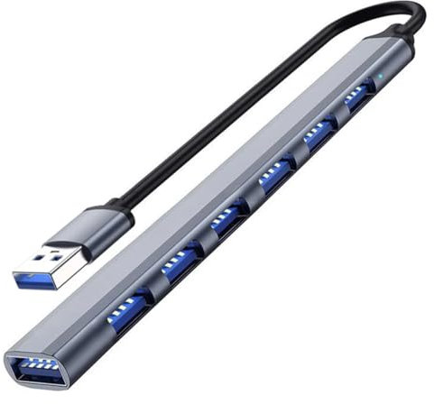 Orco 7-Port USB 3.0 Hub with Individual Power Switches and Lights, High-Speed Data Hub Splitter Portable USB Extension Hub for PC Laptop and More (7 Port HUB Slim Grey)