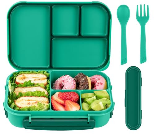 Amathley Lunch Box Kids,Bento Box Adult,Leakproof Lunch Containers for Adults/Kids/Toddler,1200ML-4 Compartments Bento Boxes with Utensil,Microwave & Dishwasher & Freezer Safe (Green)