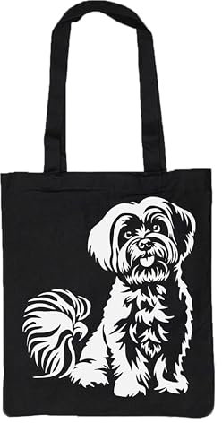 Merchandise for Fans Einkaufstasche Schultertasche Shopper aus Baumwolle - schwarz - 38x43 cm - Hund Malteser 01