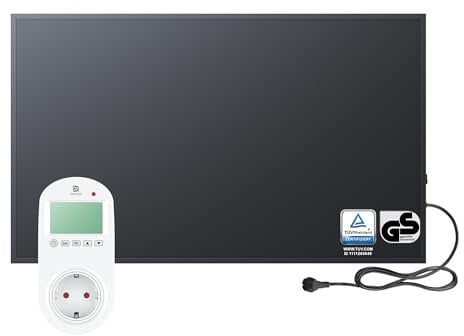 BR Bringer Infrarotheizung 600 Watt - mit Steck-Thermostat - Infrarot Elektroheizung Energiesparend - 5 Jahre Garantie, TÜV GS - Deutsche Qualitätsmarke (schwarz)