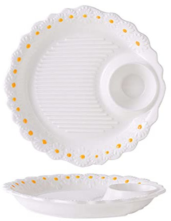 DIMEIYAN Essteller, unterteilte Essteller, Little Daisy-Servierplatte for Chips- und Dip-Set, Servierschüssel-Set mit 2 Stück for Bewirten, weiße Servierplatte und Schale – weiß – 10(Wit)
