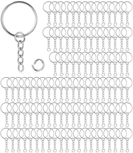 Bixury Schlüsselanhänger Ring,105 Stück 25 mm Schlüsselanhänger Ring Set Schlüsselring mit Kette Metall Keyring Keychain für Schlüssel Handwerk DIY Schlüsselanhänger Schmuckherstellung Silber