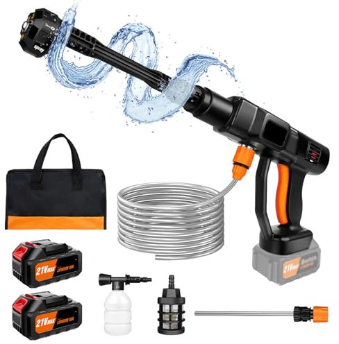 Cordless Pressure Washer Portable Electric Power Cleaner with 2x 3000mAh Batteries, 6-in-1 Adjustable Nozzle, Foam Pot, for Washing Cars, Watering Flowers, Cleaning Floors