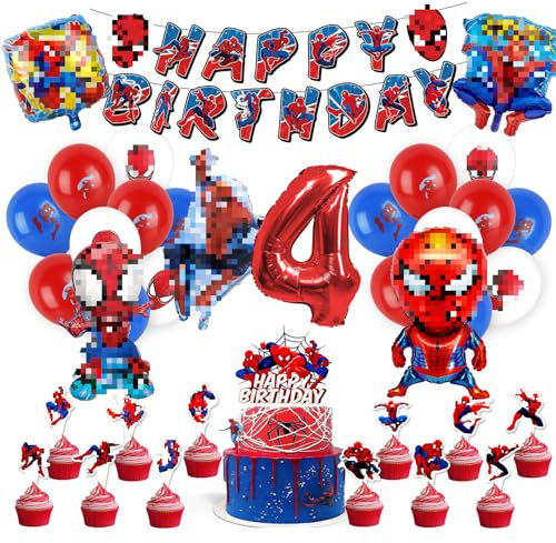 Geburtstags Deko 4 Jahre, 38 Stück Luftballons Party Dekorationen, Luftballon Folienballon für Geburtstagsfeier der Kinder Themed Party Dekoration