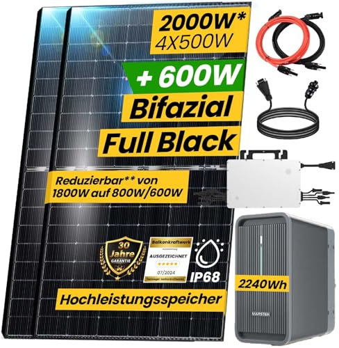 2000W/1800W Balkonkraftwerk mit Speicher Komplettset 2,24 kWh Marstek B2500-D Speicher mit HMS 1800W WIFI Wechselrichter Smart Mini Anlage