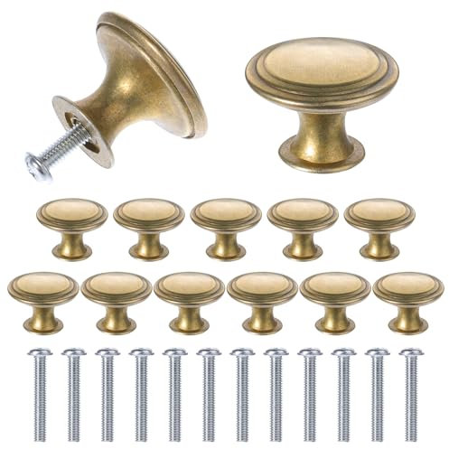 JIYIN 12 Stück Antike bronzefarbene Schrankknöpfe, Vintage Schrankgriffe Vintage Runde Schubladengriff Bronze Schranktürknöpfe mit 12 Schrauben Schubladenknöpfe Set für Schrank Schublade(Kupfer)