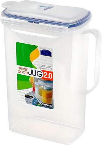 AMK® Lock and Lock Rectangular Fridge Door Jug 2L Airtight Seal Easy Pour Fits Fridge Door Ideal For Juice Water Milk
