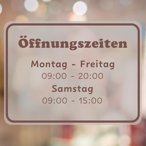 KIWISTAR - Öffnungszeiten - quer - 210x297mm - Braun - personalisiert - Fensterfolie - Wunschtext - Schaufensterbeschriftung - Aufkleber - Milchglas - Glasdekorfolie - Verbotsschilder