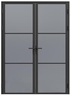 Vente-unique-Bloque de puerta doble reversible de aluminio y vidrio ahumado - 2 x Alt. 204 x An. 93 cm - Negro - MASERU