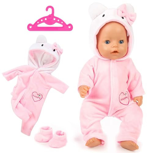 Puppenkleidung, Puppen Kleidung 36-43 cm, 1 Stück Puppenkleidung + Socken + Kleidung Rack(Puppen sind Nicht enthalten) (Rosa)