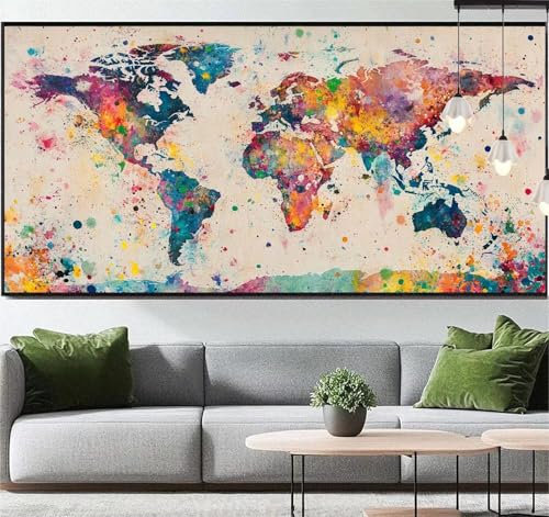 Diamond Painting Bunt Diamond Painting Erwachsene Weltkarte, 5D Diamant Painting Bilder Full Drill Diamond Painting Kinder, DIY Malen Nach Zahlen Diamant Kunst Malerei Set für Wand Dekor 70x40 cm q105