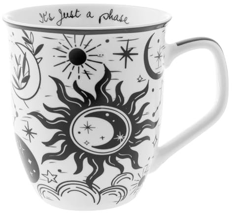 Karma Gifts 14 oz Black and White Boho Mug Celestial - Cute Coffee and Tea Mug - Ceramic Coffee Mugs for Women and Men