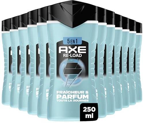AXE - Gel Douche Homme 5en1 Re-Load - 24h Hydratant - 87% d'Ingrédients d'origine naturelle - parfum frais & vivifiant - lot 12x250ml
