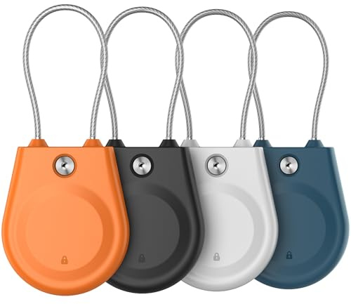 for Apple AirTag Holder, Airtag Lock Case with Wire Cable, IPX8 Waterproof, for Luggage, Key Ring Key Chain Luggage tag Backpack (4 Pack-Black, Orange, White, Blue)