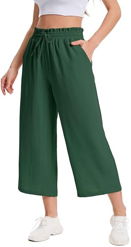 WUWUSKY Damen 3/4 Culotte Hose Leichte Sommerhose mit Taschen