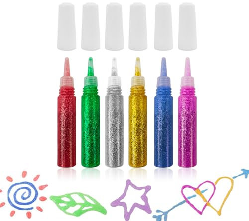 Glitzerstifte, Glitzerkleber für kinder, Glitter Glue, Glitzerstifte Kinder ab 4, Glitzer Kleber Stifte, Glitzer zum Basteln, 6x6ml Stifte in 6 Farben, DIY Kunst & Handwerks, Glitzerstifte Mädchen
